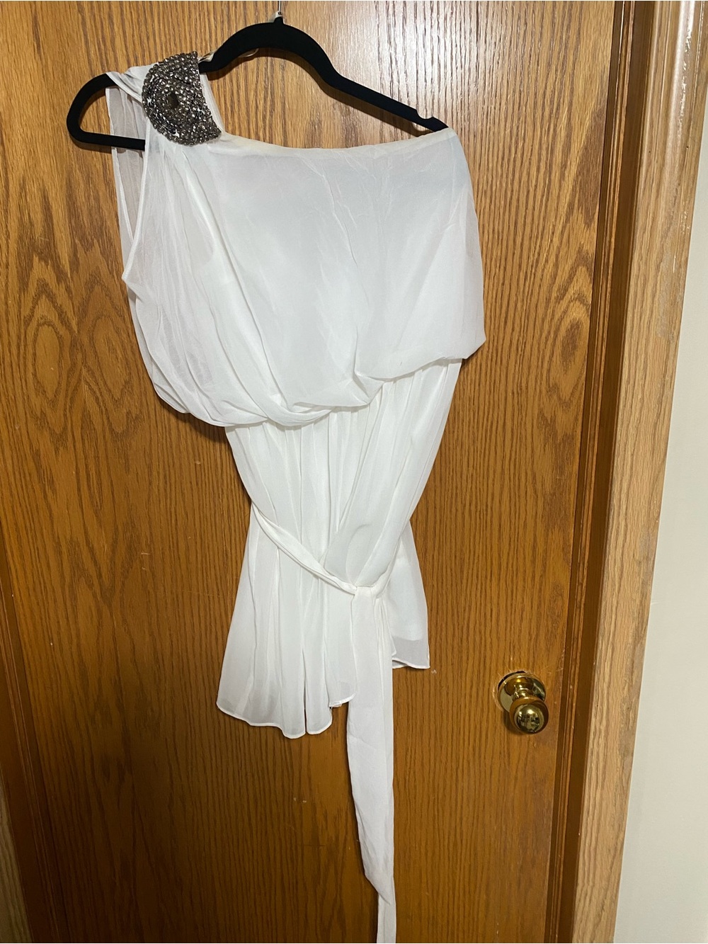 White One-Shoulder Chiffon top with Embellished Shoulder